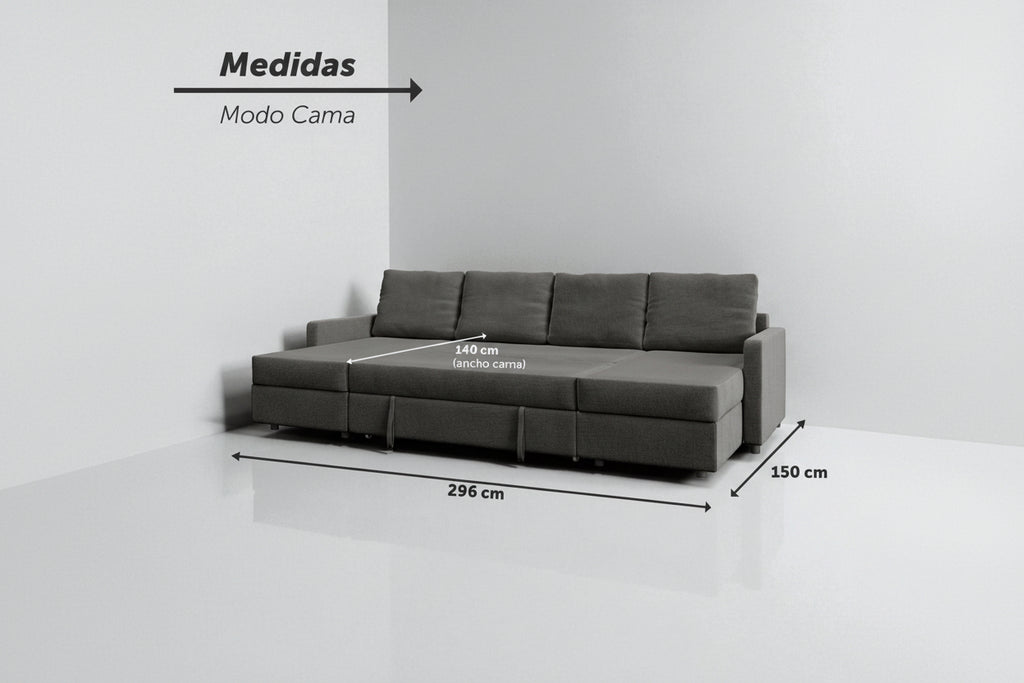 Sette | Sofá cama con chaislongue panorámica y doble almacenamiento