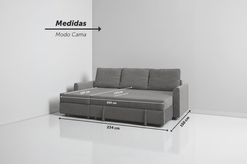 Duo | Sofá cama con chaislongue y almacenamiento