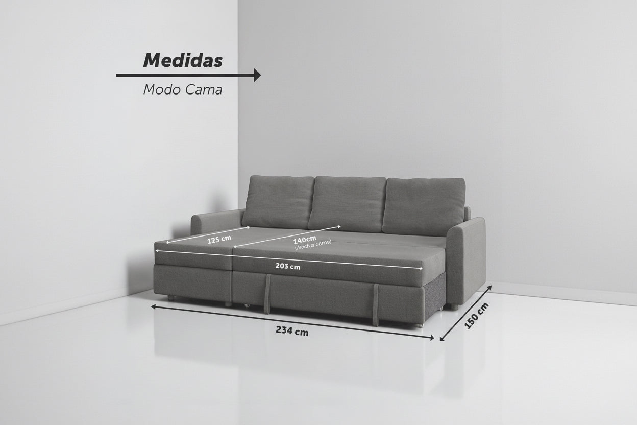 Duo | Sofá cama con chaislongue y almacenamiento