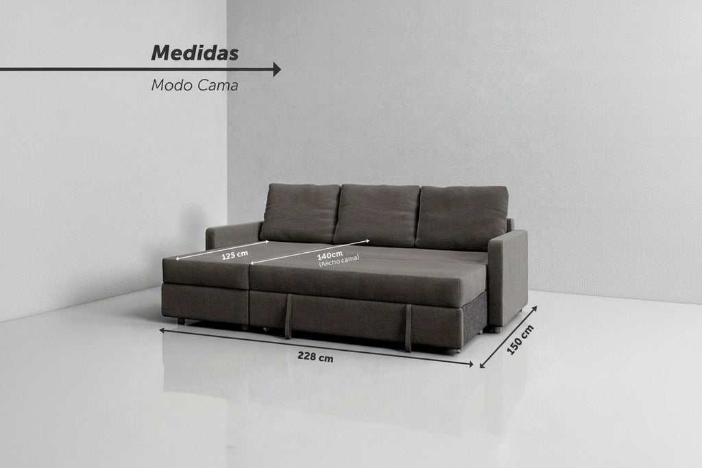 Unum | Sofá cama con chaislongue y almacenamiento