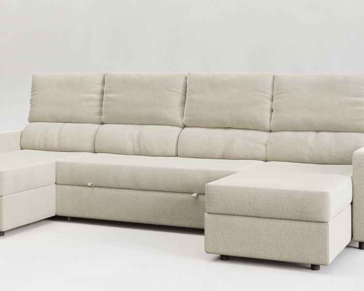 Otto| Sofá cama con chaislongue panorámica y doble almacenamiento