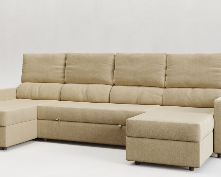 Otto| Sofá cama con chaislongue panorámica y doble almacenamiento
