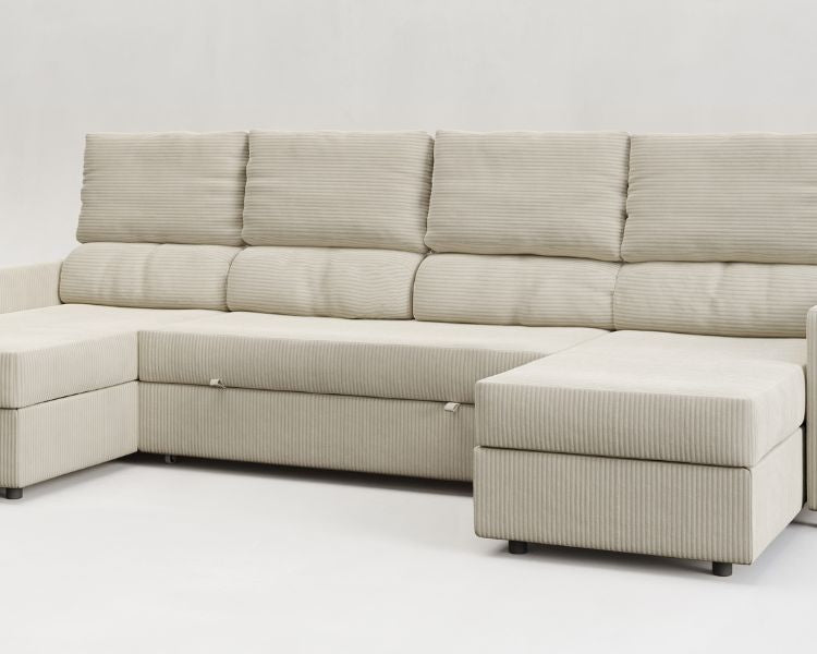 Otto| Sofá cama con chaislongue panorámica y doble almacenamiento