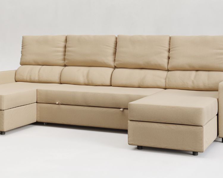 Otto| Sofá cama con chaislongue panorámica y doble almacenamiento