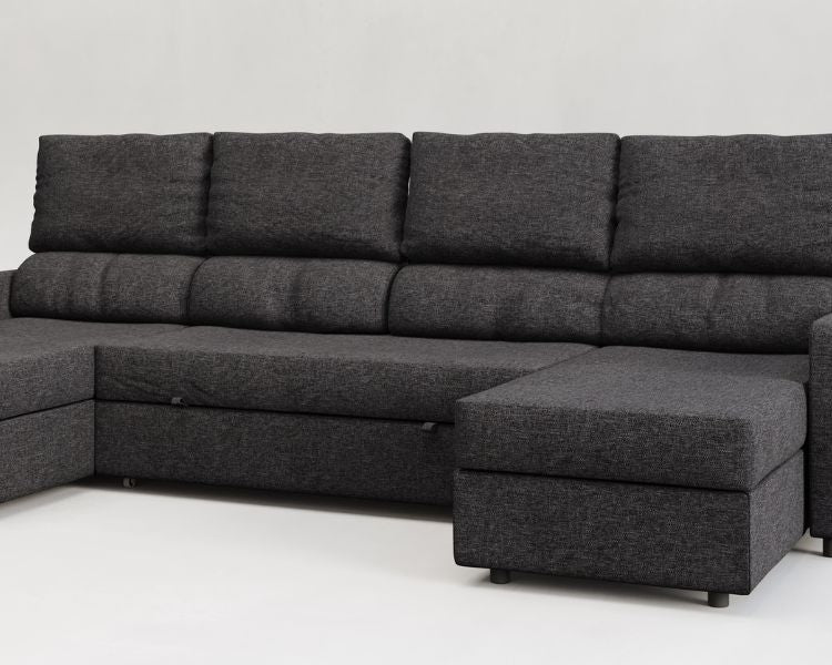 Otto| Sofá cama con chaislongue panorámica y doble almacenamiento