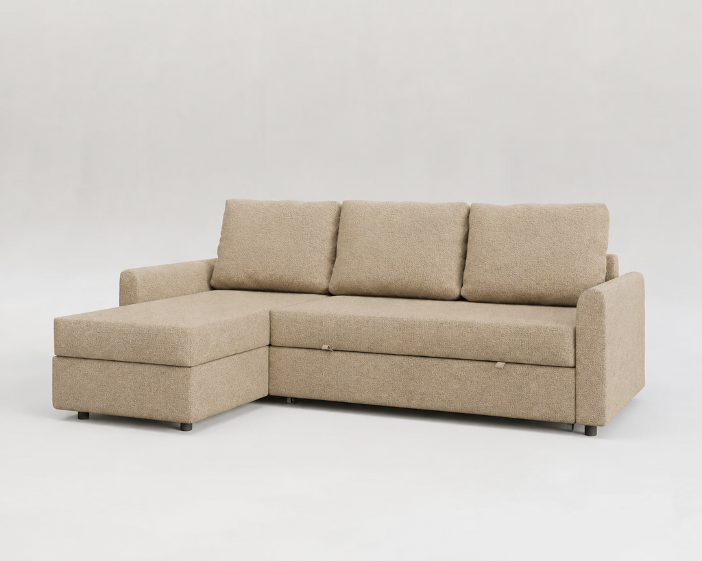 Duo | Sofá cama con chaiselongue y almacenamiento