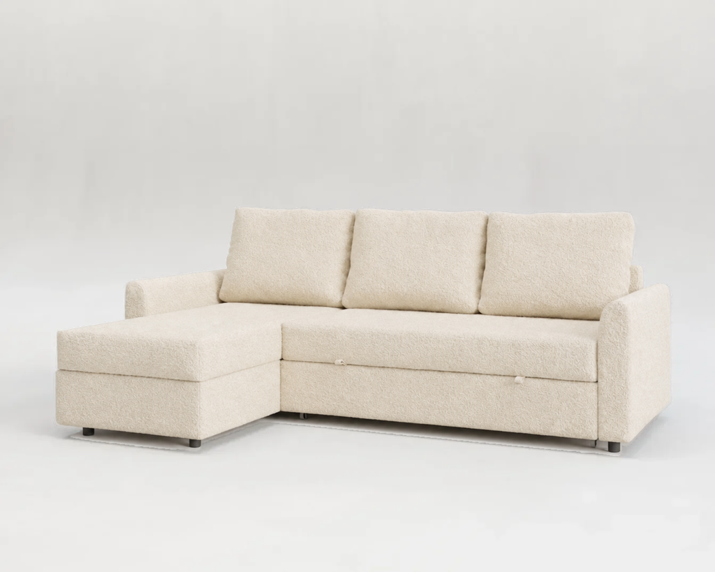 Duo | Sofá cama con chaiselongue y almacenamiento