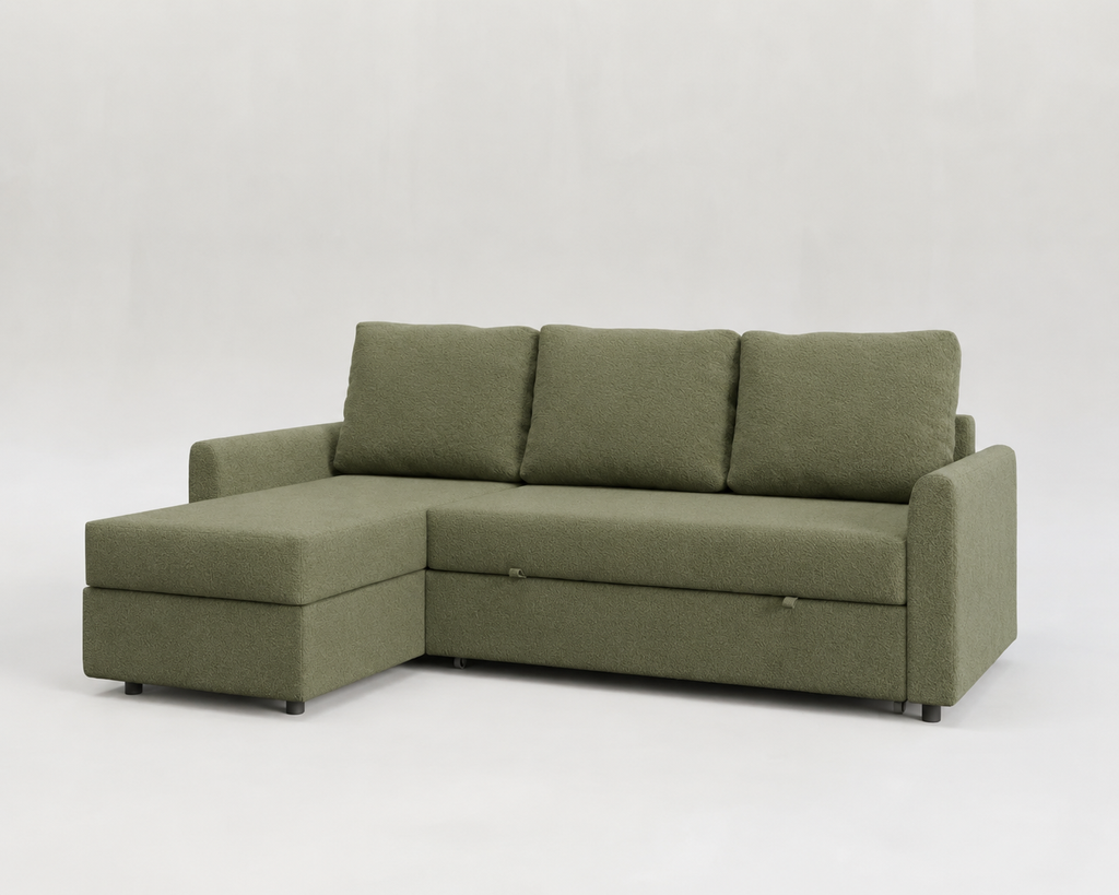 Duo | Sofá cama con chaiselongue y almacenamiento