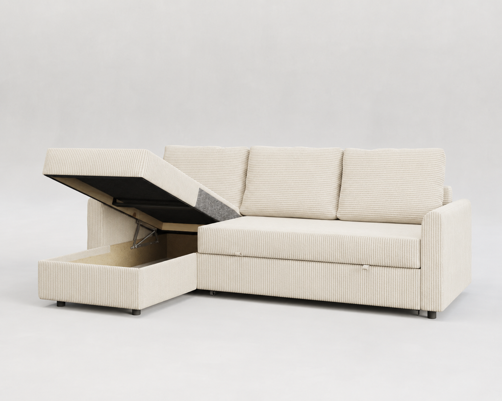 Duo | Sofá cama con chaiselongue y almacenamiento