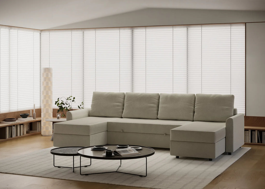Otto| Sofá cama con chaislongue panorámica y doble almacenamiento