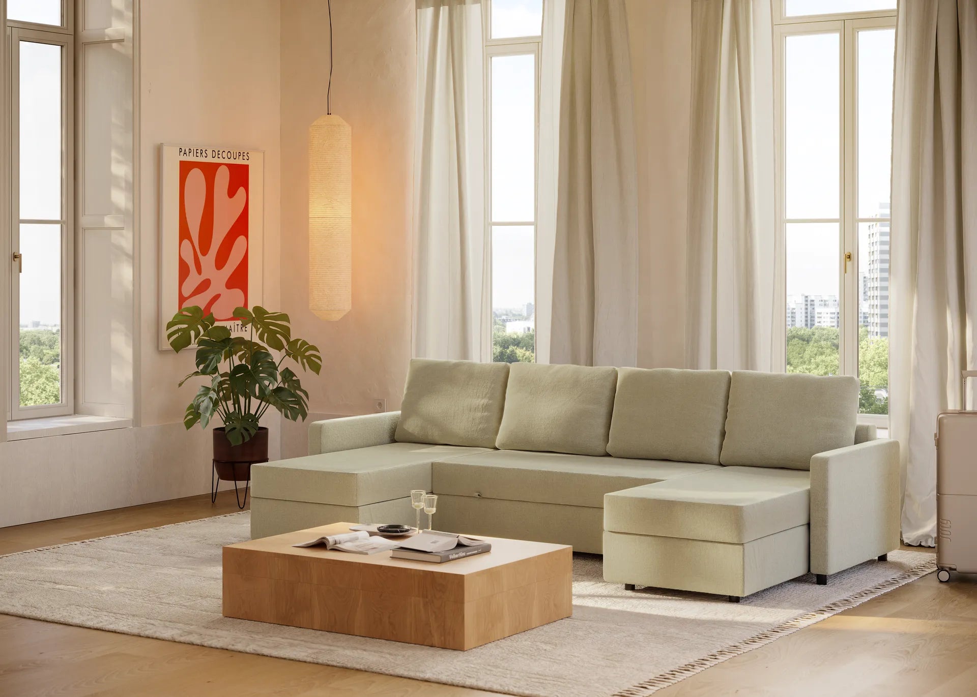 Sette | Sofá cama con chaislongue panorámica y doble almacenamiento