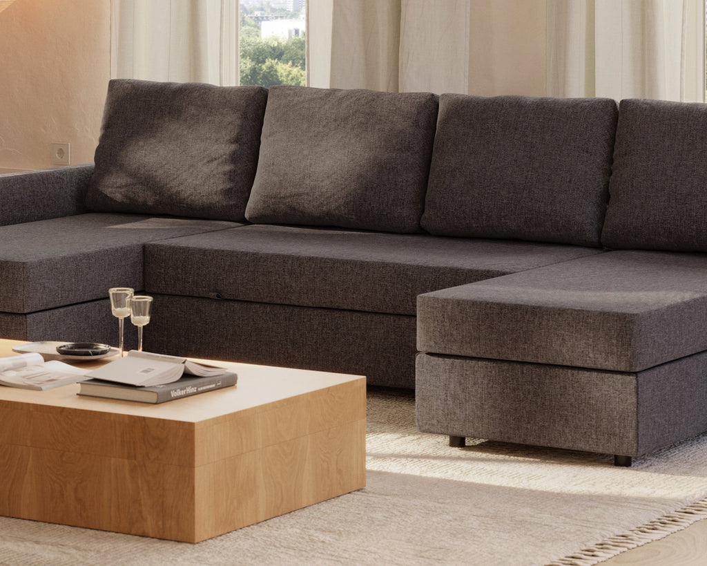 Sette | Sofá cama con chaislongue panorámica y doble almacenamiento