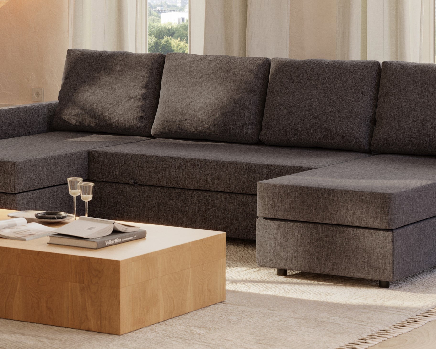 Sette | Sofá cama con chaislongue panorámica y doble almacenamiento