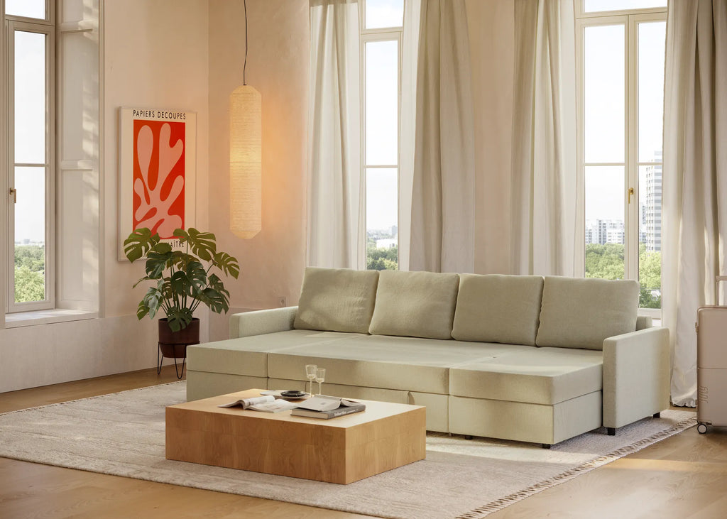 Sette | Sofá cama con chaislongue panorámica y doble almacenamiento