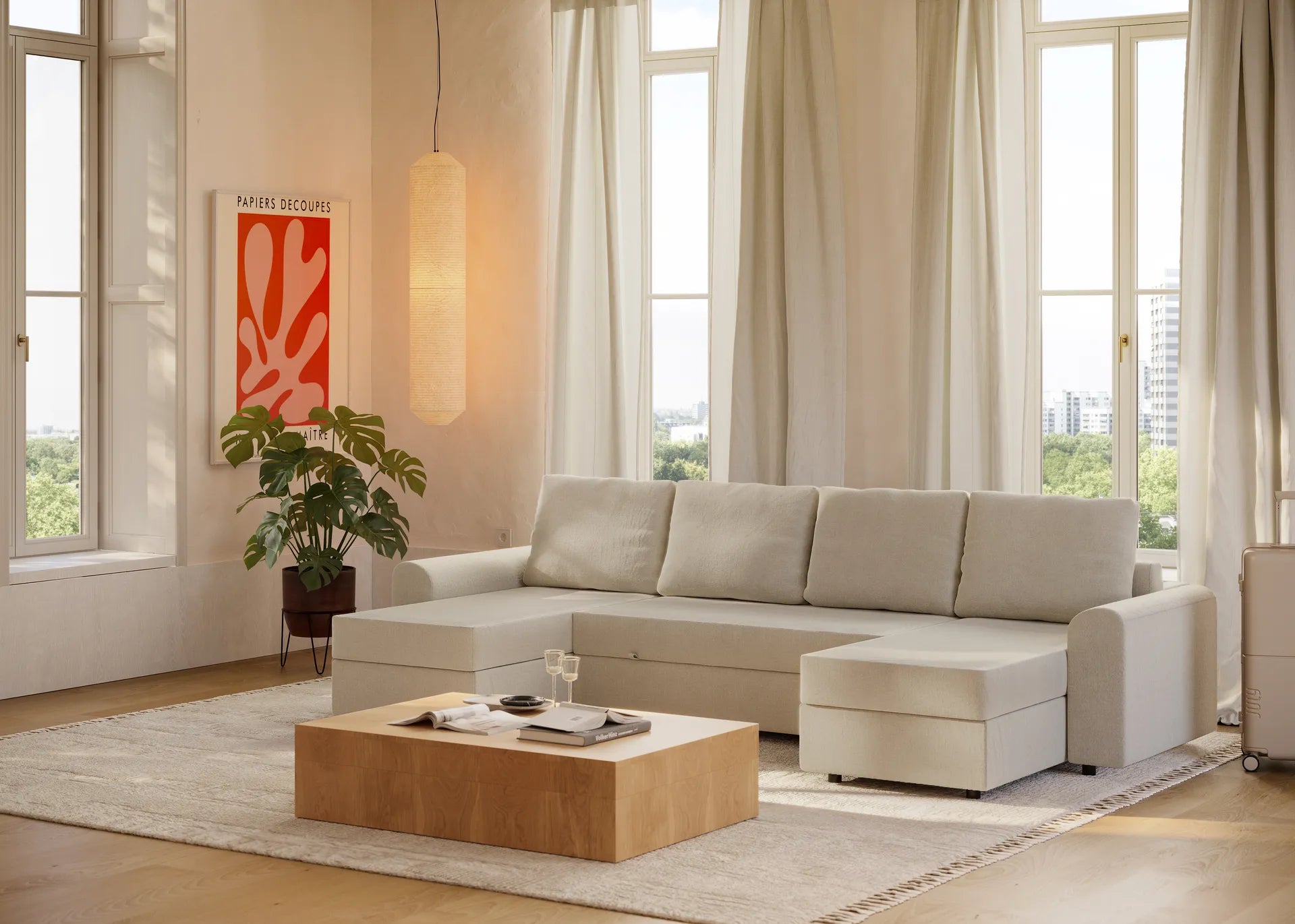 Nove | Sofá cama con chaislongue panorámica y doble almacenamiento