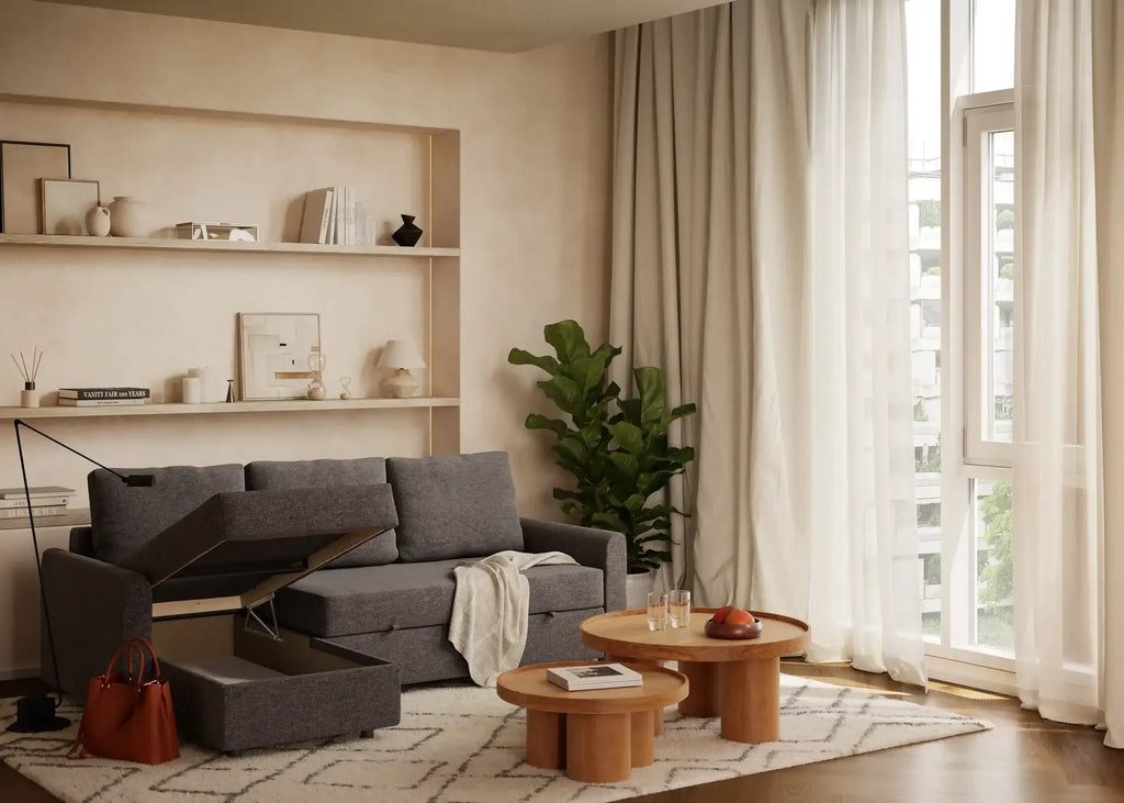 Duo | Sofá cama con chaislongue y almacenamiento