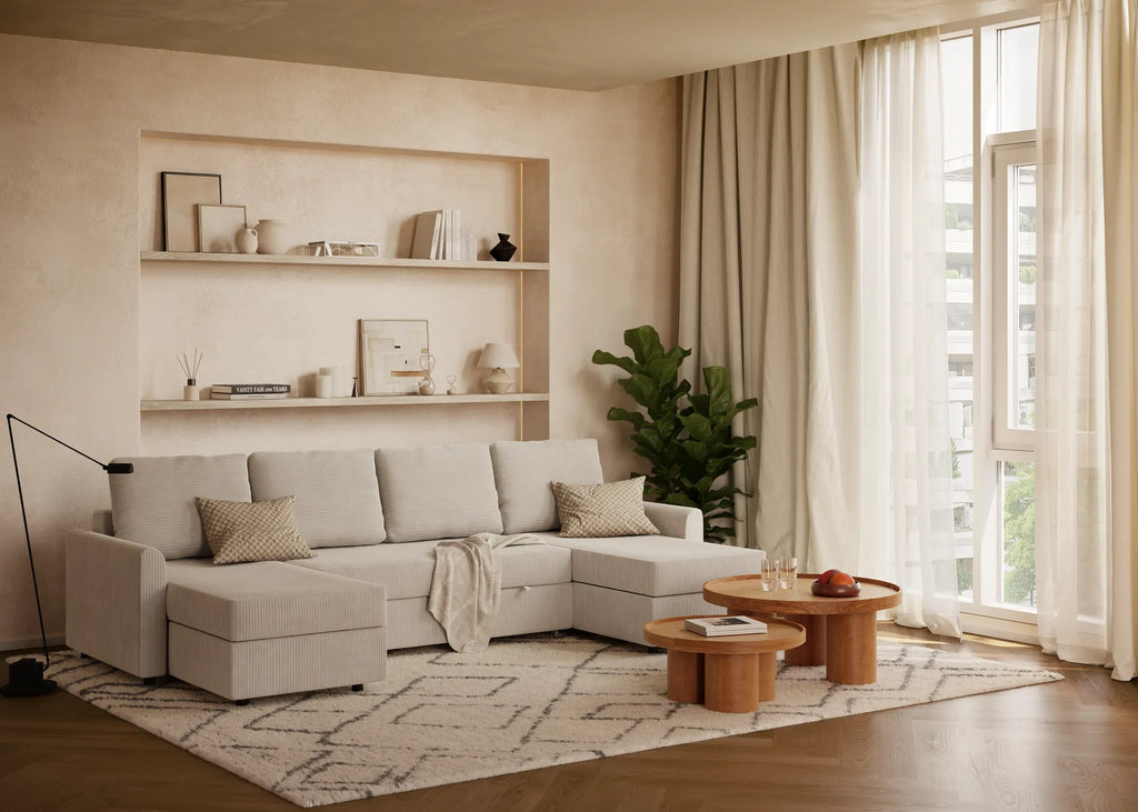 Otto| Sofá cama con chaislongue panorámica y doble almacenamiento