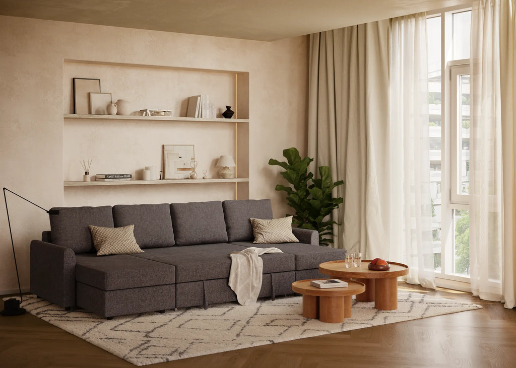 Otto| Sofá cama con chaislongue panorámica y doble almacenamiento