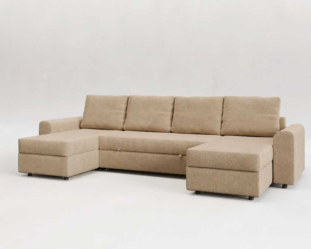 Nove | Sofá cama con chaislongue panorámica y doble almacenamiento