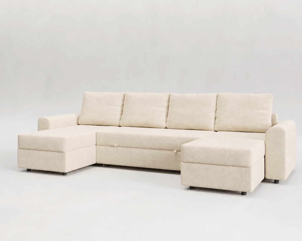 Nove | Sofá cama con chaislongue panorámica y doble almacenamiento