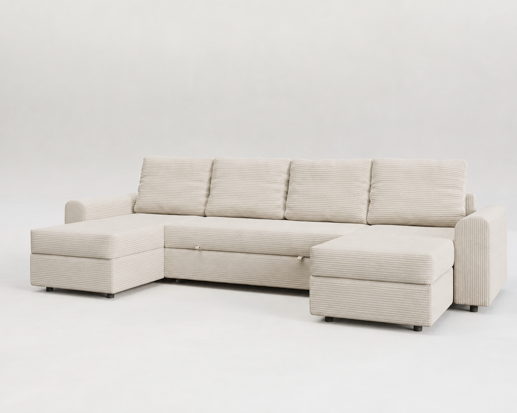 Nove | Sofá cama con chaislongue panorámica y doble almacenamiento