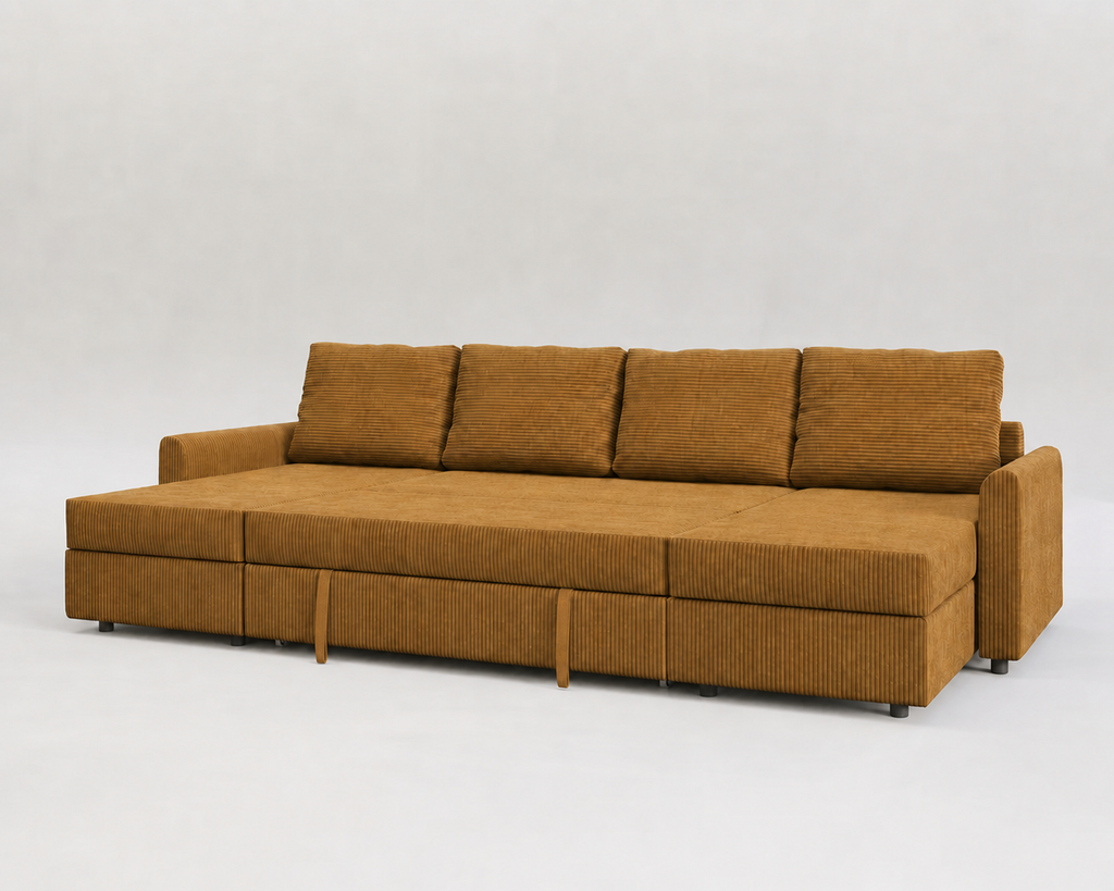 Otto| Sofá cama con chaislongue panorámica y doble almacenamiento