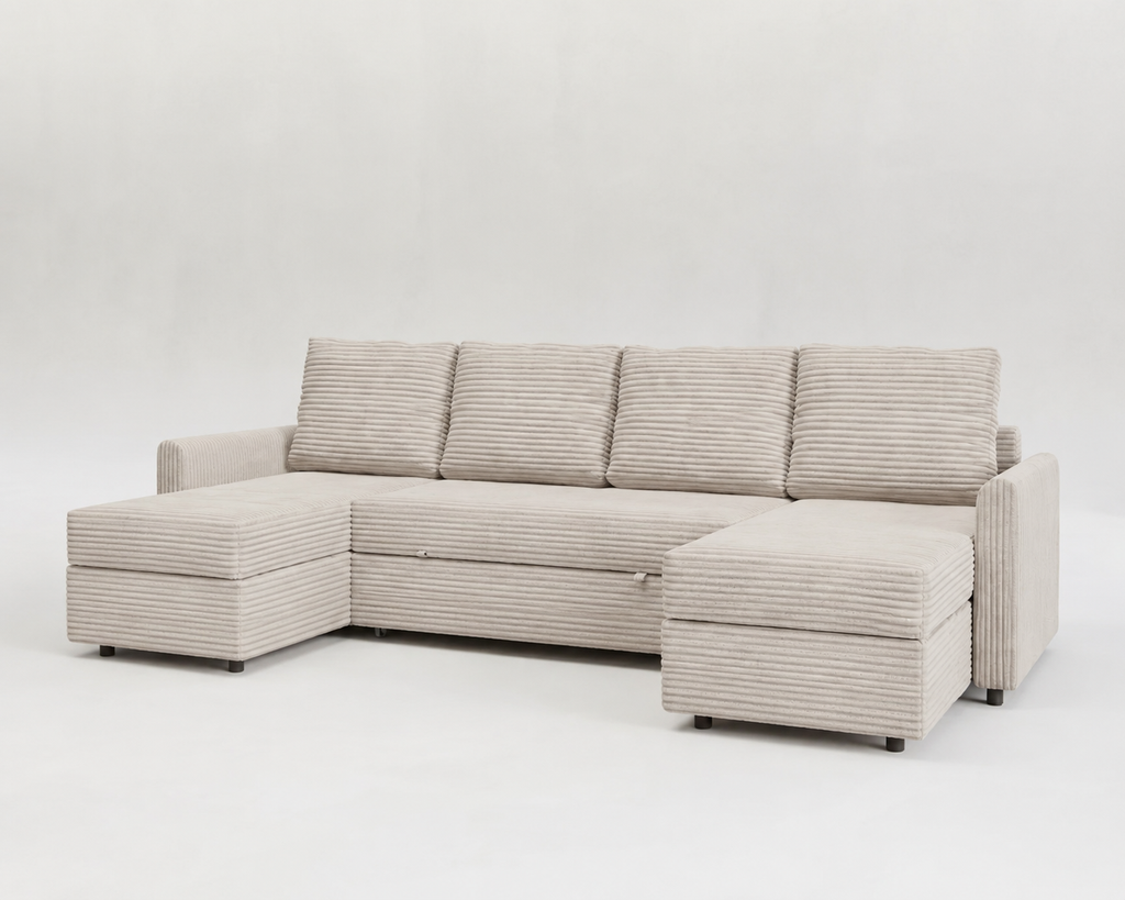 Otto| Sofá cama con chaislongue panorámica y doble almacenamiento