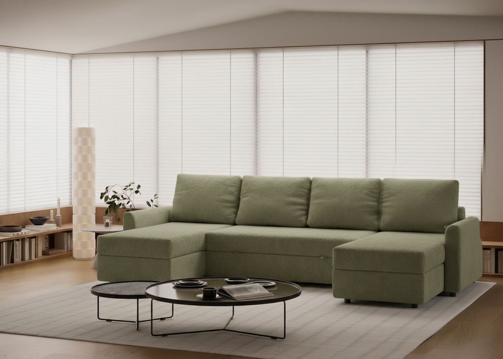Otto| Sofá cama con chaislongue panorámica y doble almacenamiento