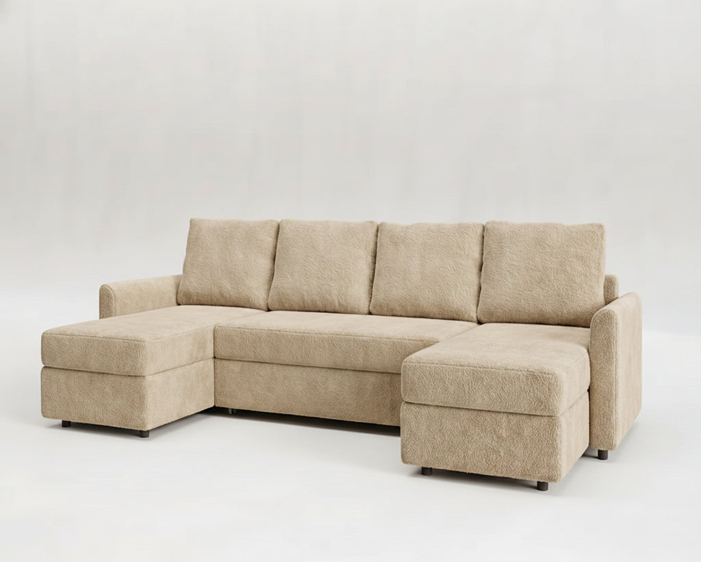 Otto| Sofá cama con chaislongue panorámica y doble almacenamiento