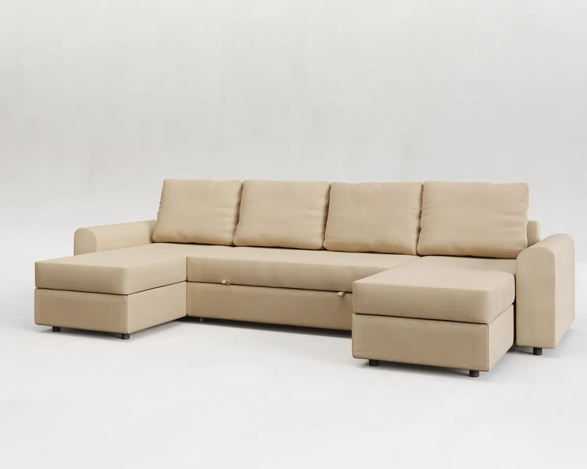 Nove | Sofá cama con chaislongue panorámica y doble almacenamiento