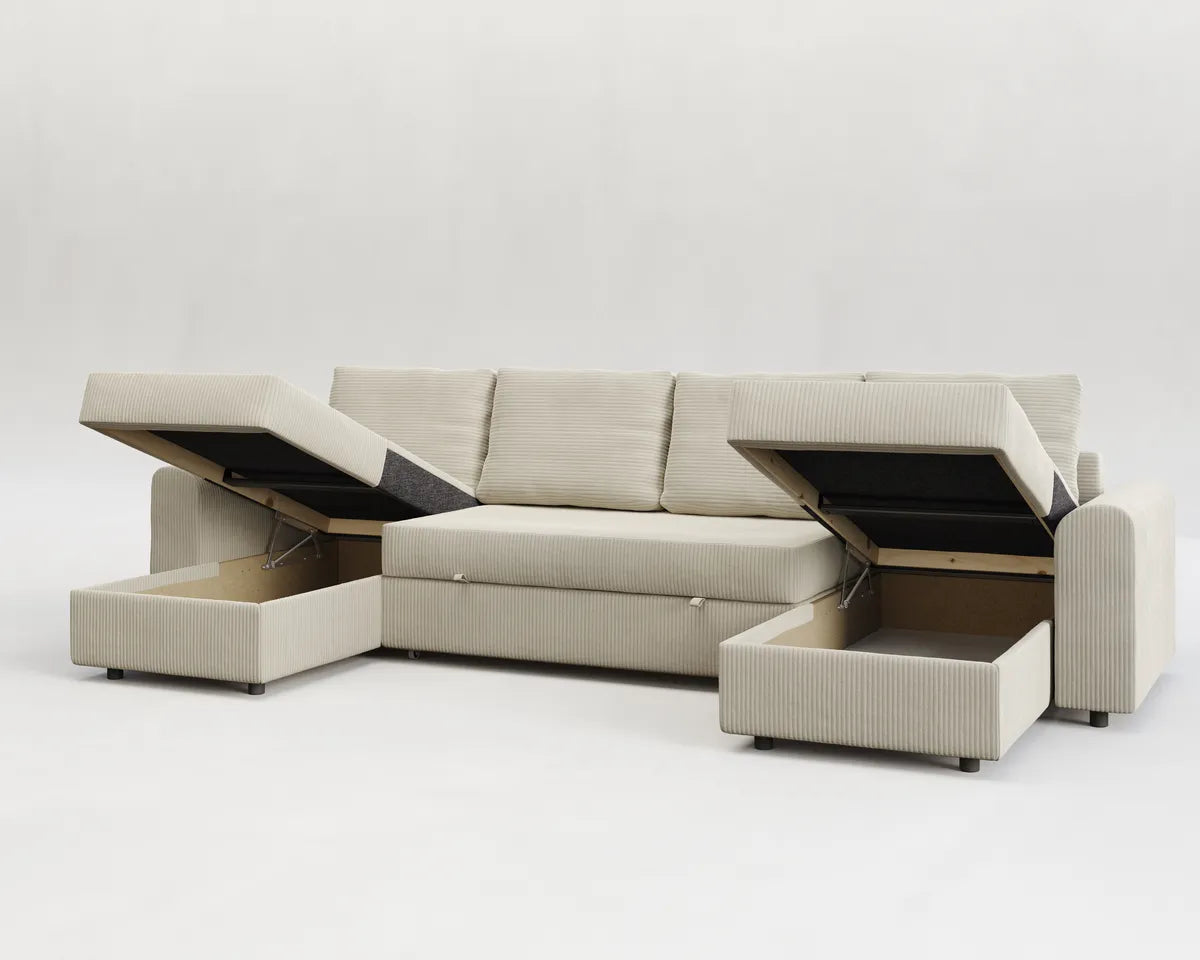 Nove | Sofá cama con chaislongue panorámica y doble almacenamiento