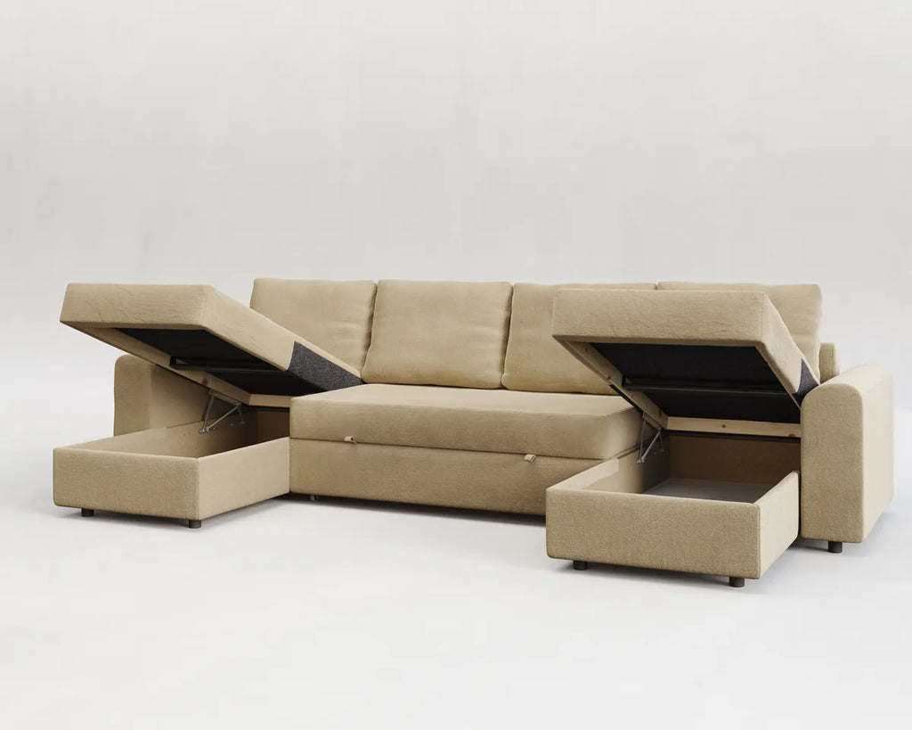 Nove | Sofá cama con chaislongue panorámica y doble almacenamiento