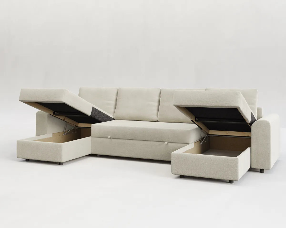 Nove | Sofá cama con chaislongue panorámica y doble almacenamiento