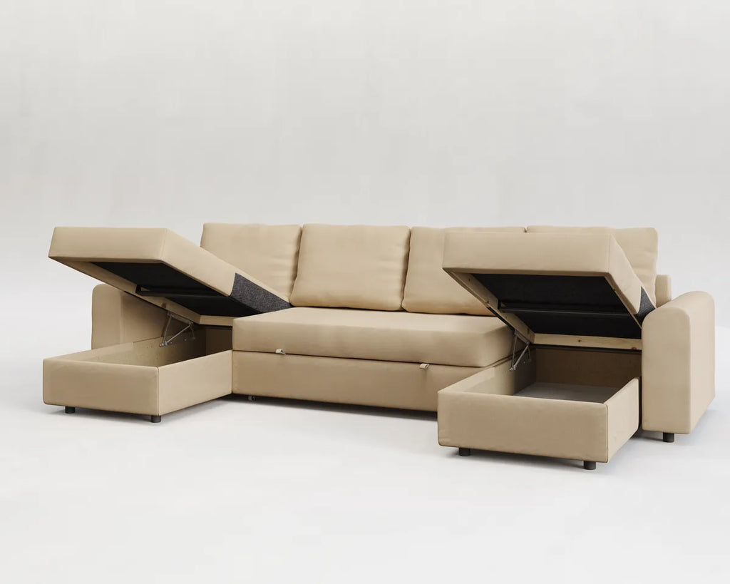 Nove | Sofá cama con chaislongue panorámica y doble almacenamiento