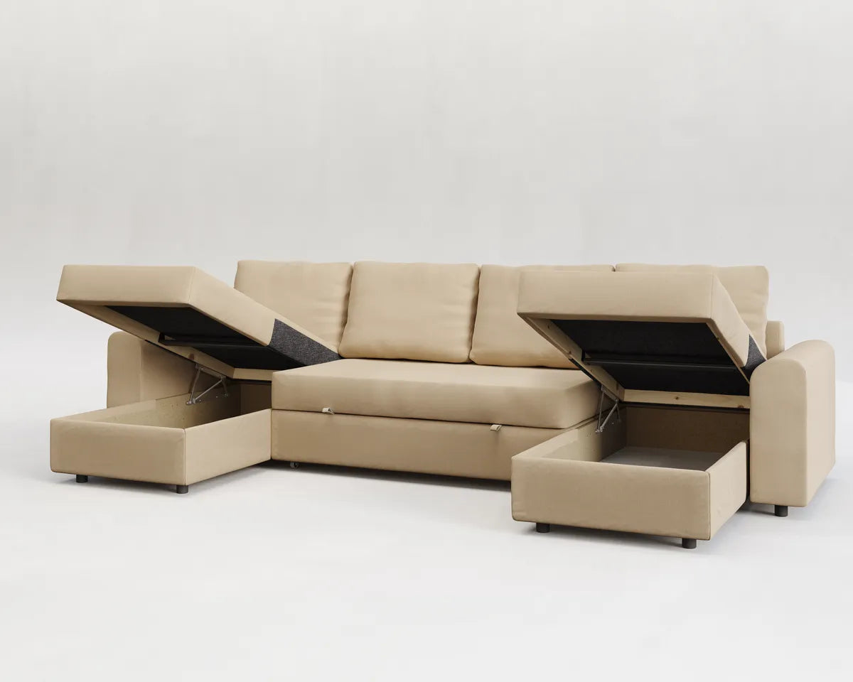 Nove | Sofá cama con chaislongue panorámica y doble almacenamiento