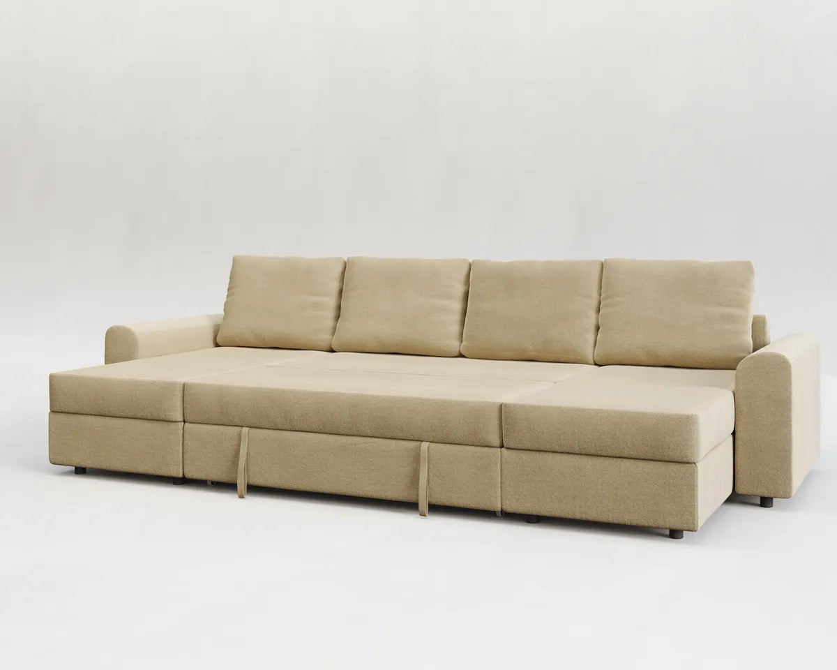 Nove | Sofá cama con chaislongue panorámica y doble almacenamiento