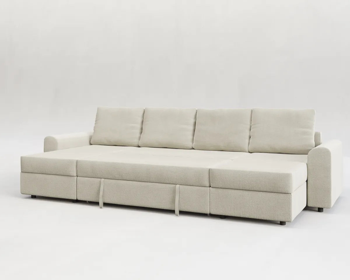 Nove | Sofá cama con chaislongue panorámica y doble almacenamiento