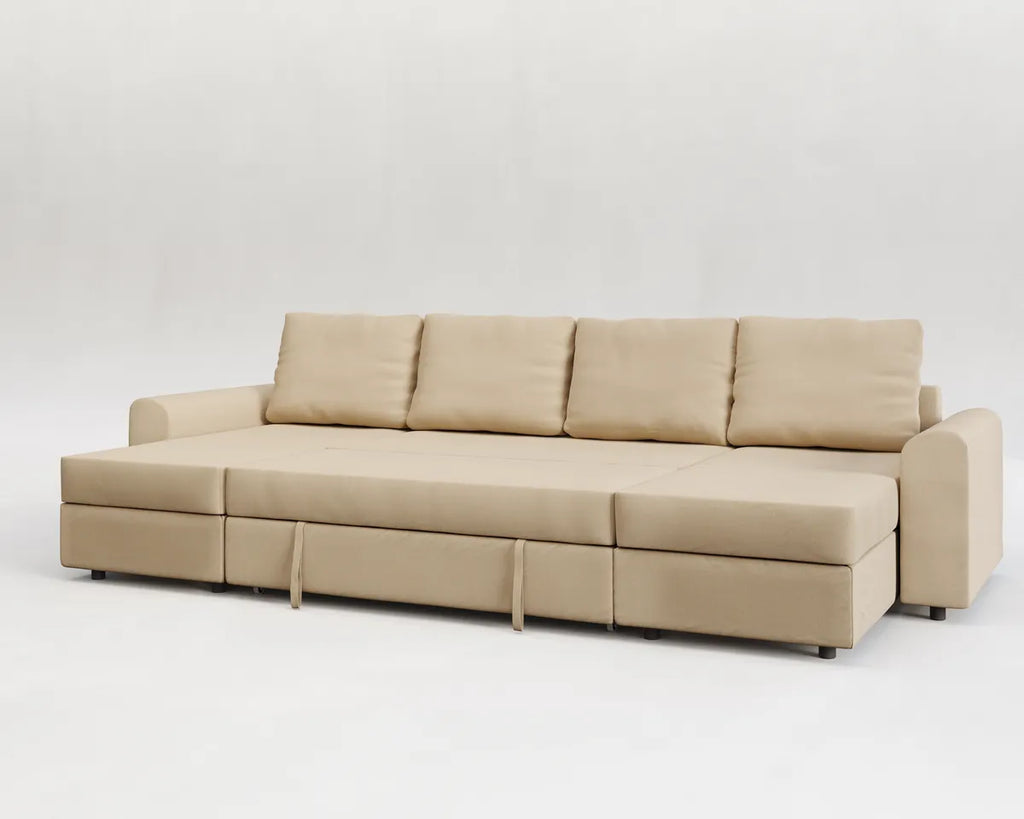 Nove | Sofá cama con chaislongue panorámica y doble almacenamiento