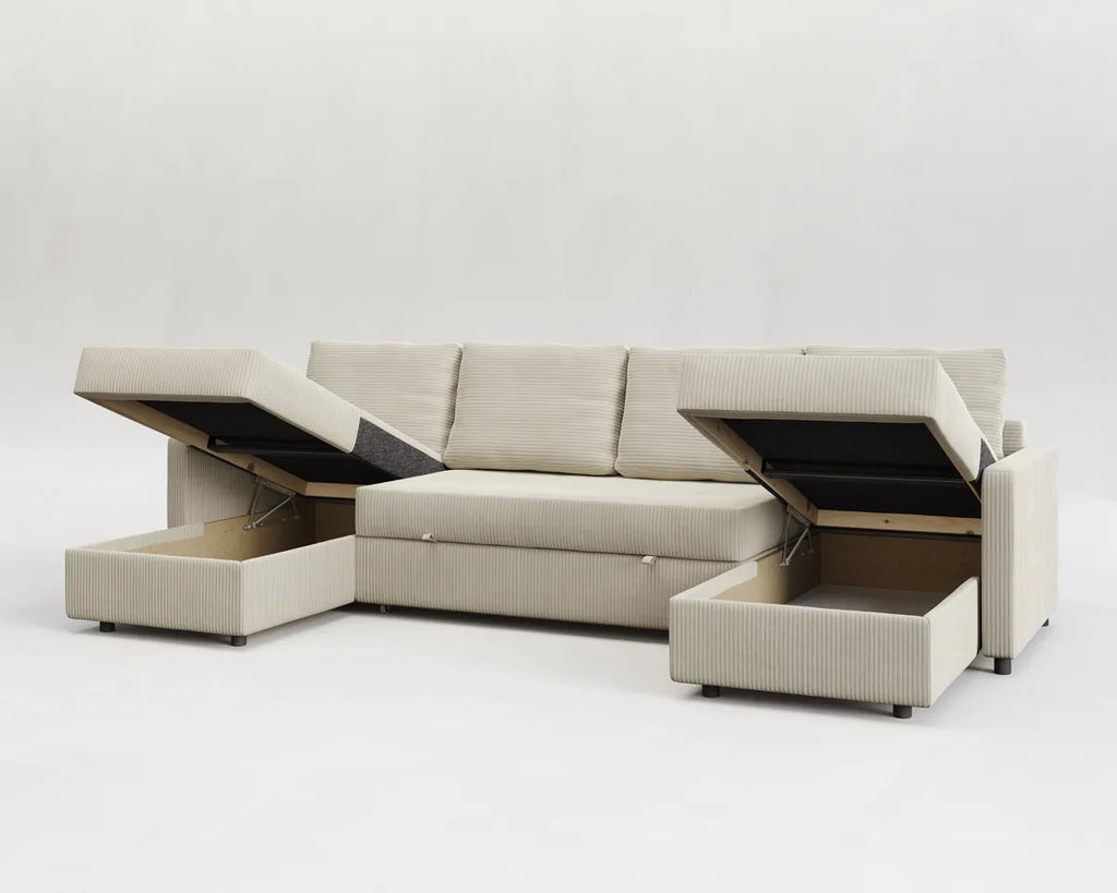 Sette | Sofá cama con chaislongue panorámica y doble almacenamiento
