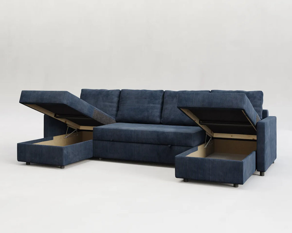Sette | Sofá cama con chaislongue panorámica y doble almacenamiento