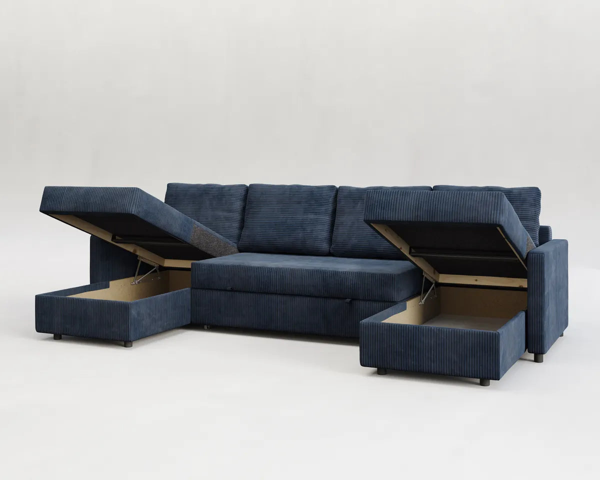 Sette | Sofá cama con chaislongue panorámica y doble almacenamiento