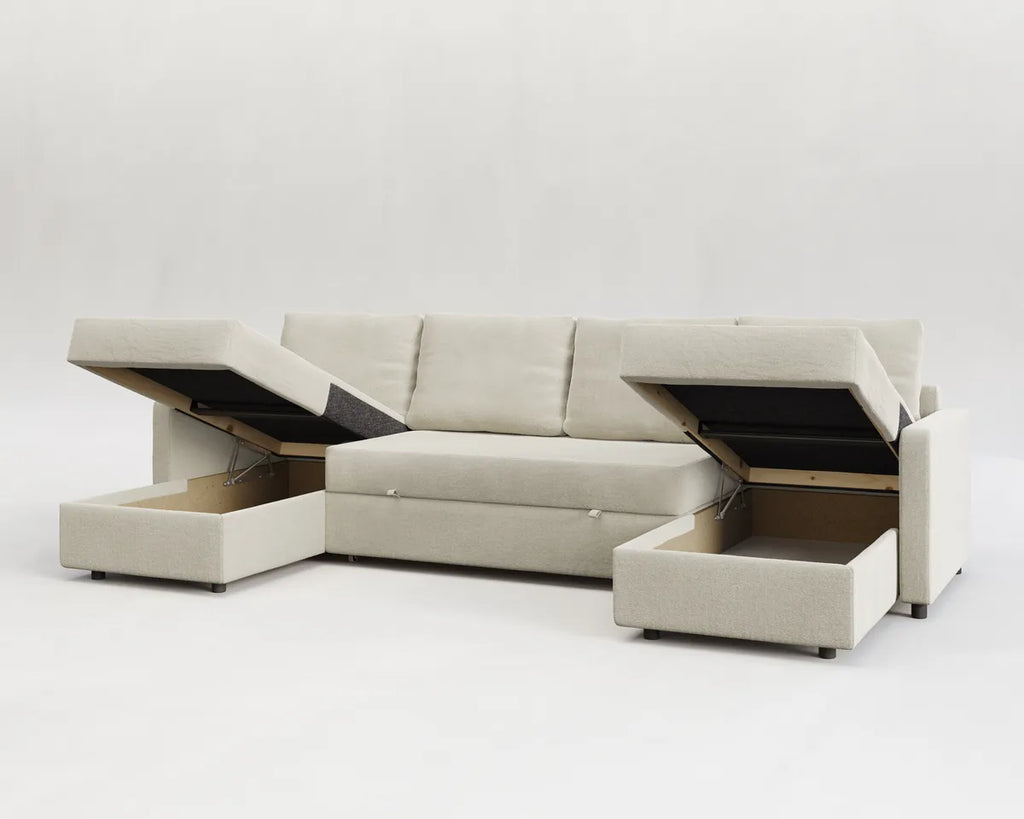 Sette | Sofá cama con chaislongue panorámica y doble almacenamiento