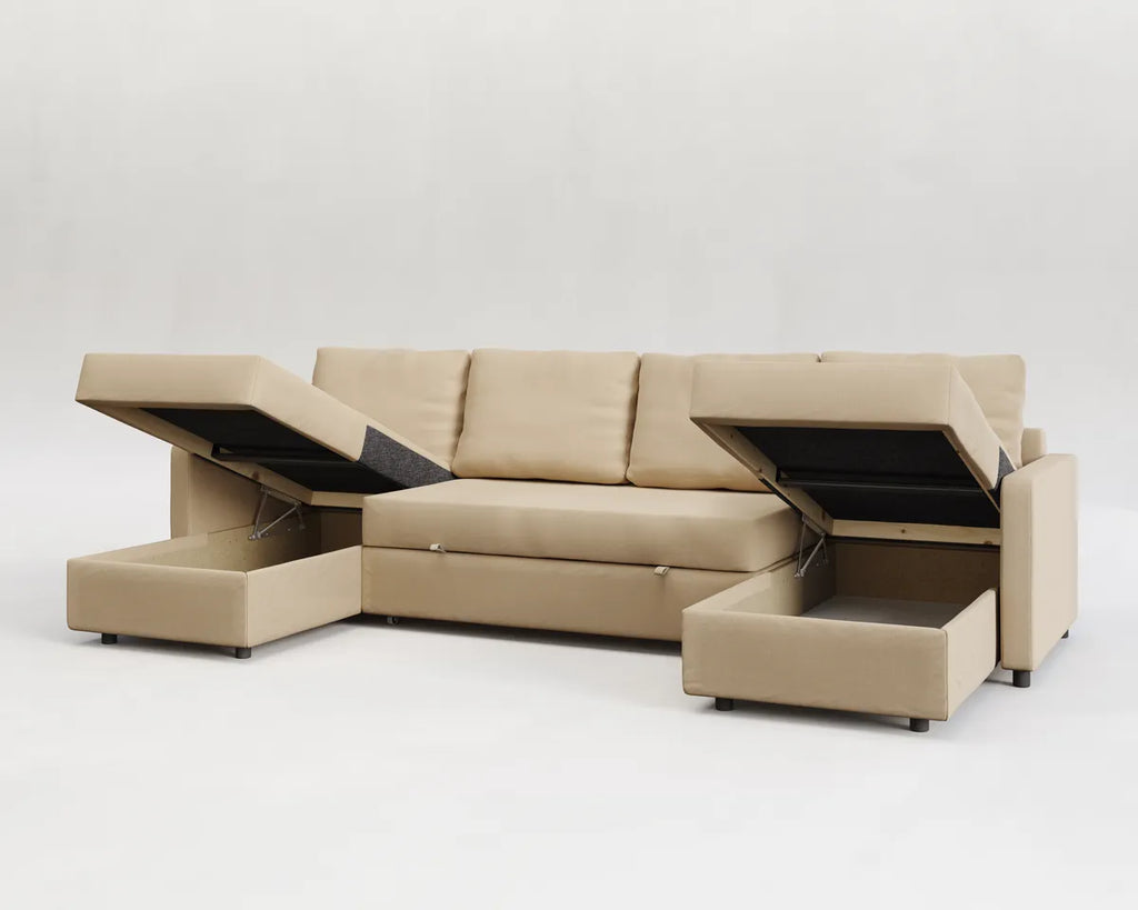 Sette | Sofá cama con chaislongue panorámica y doble almacenamiento