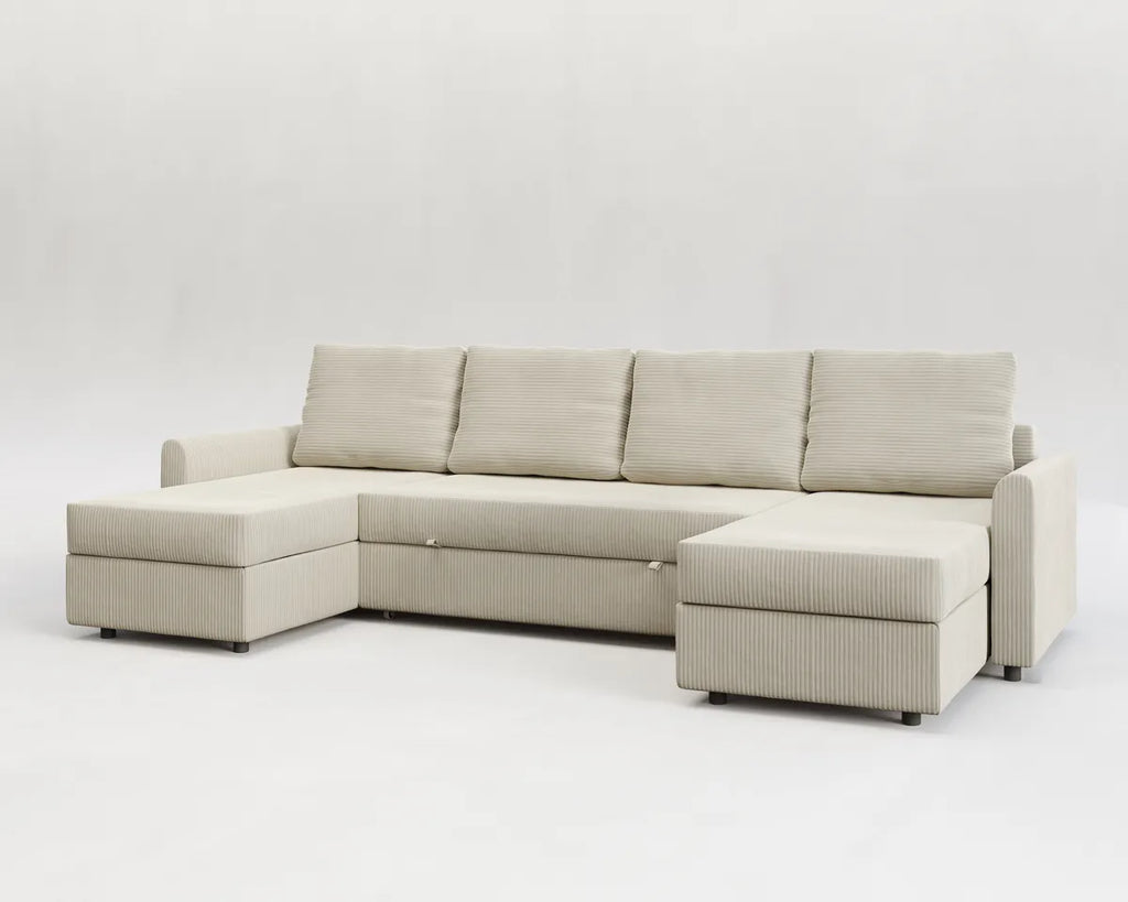 Otto| Sofá cama con chaislongue panorámica y doble almacenamiento