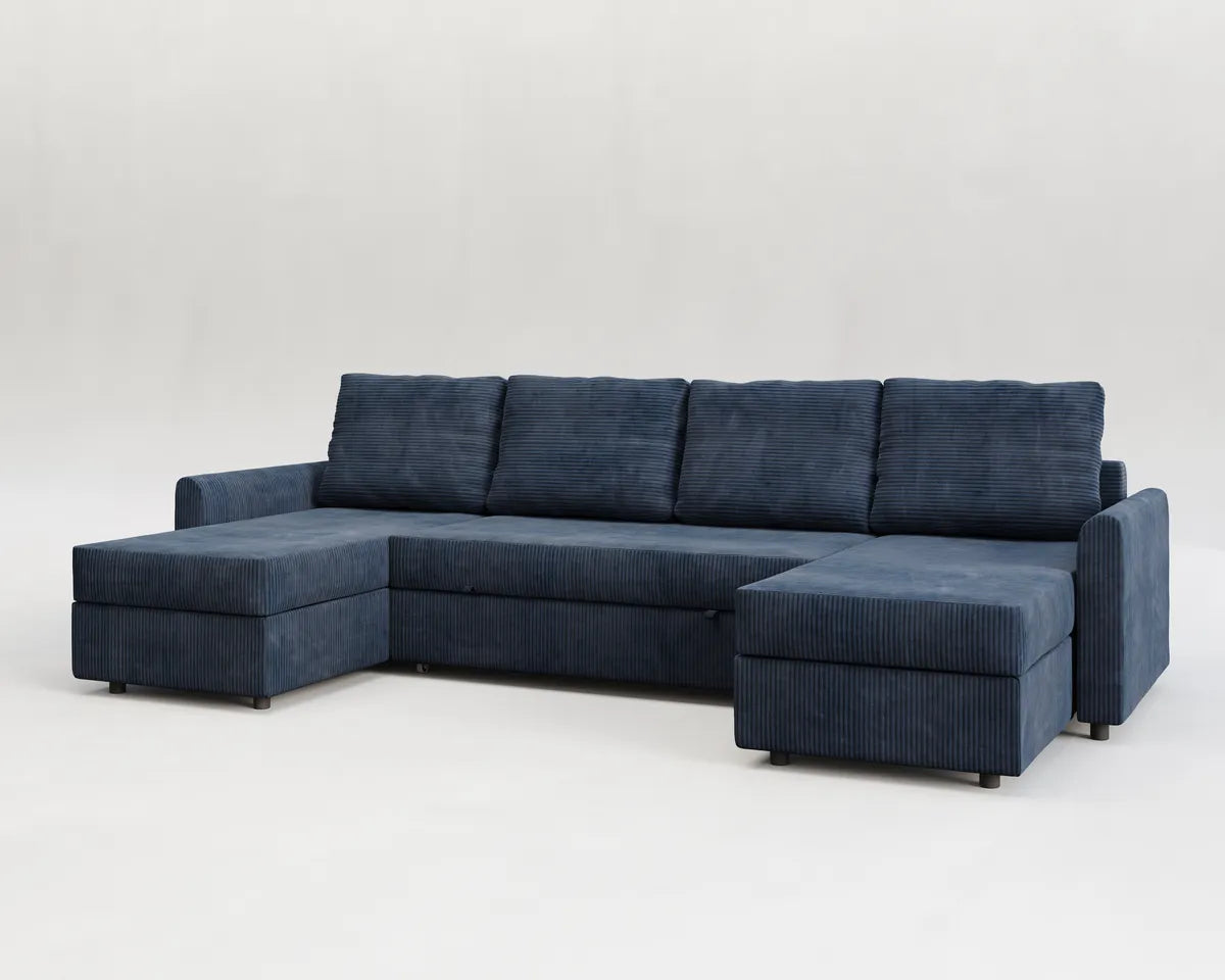 Otto| Sofá cama con chaislongue panorámica y doble almacenamiento