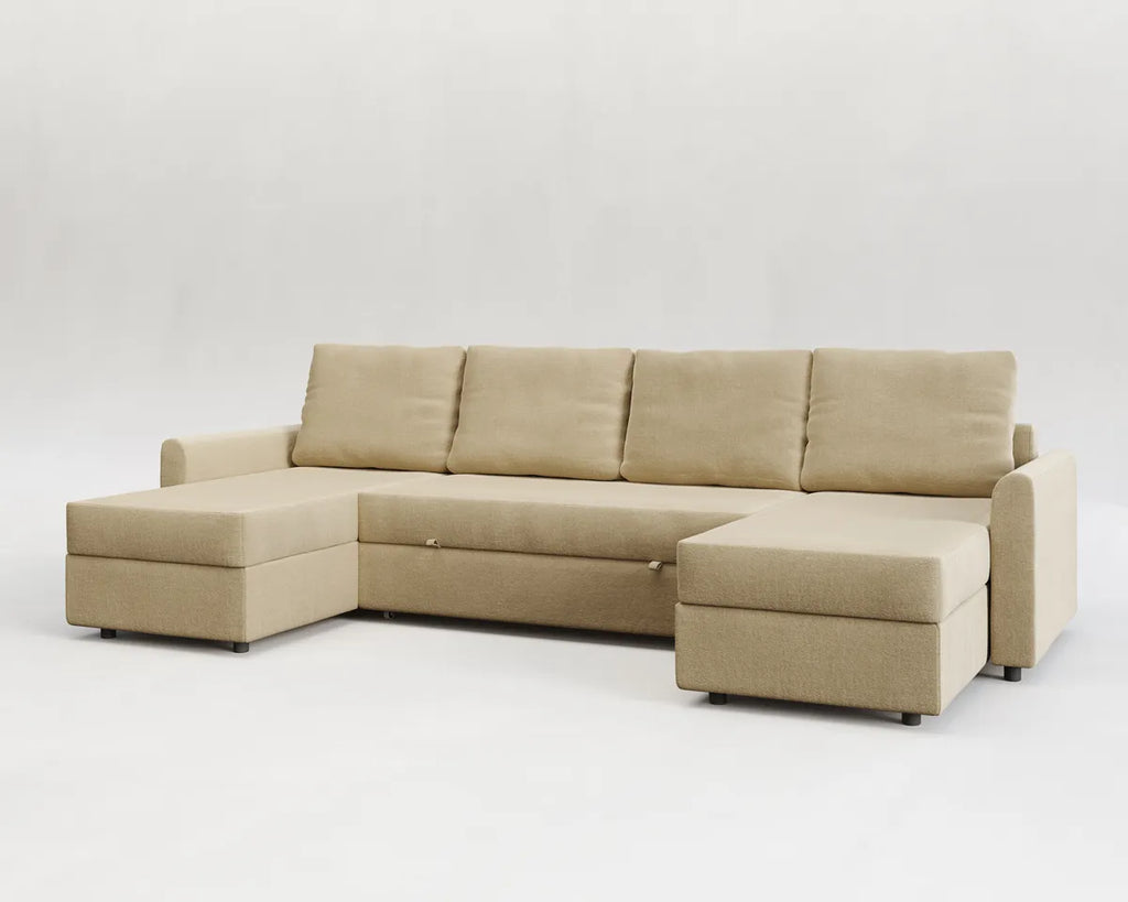 Otto| Sofá cama con chaislongue panorámica y doble almacenamiento