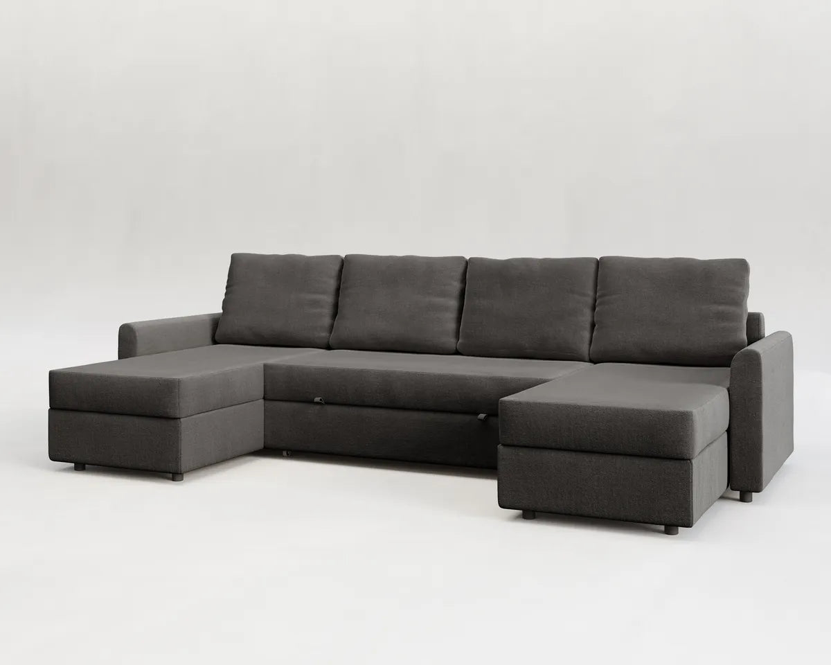 Otto| Sofá cama con chaislongue panorámica y doble almacenamiento