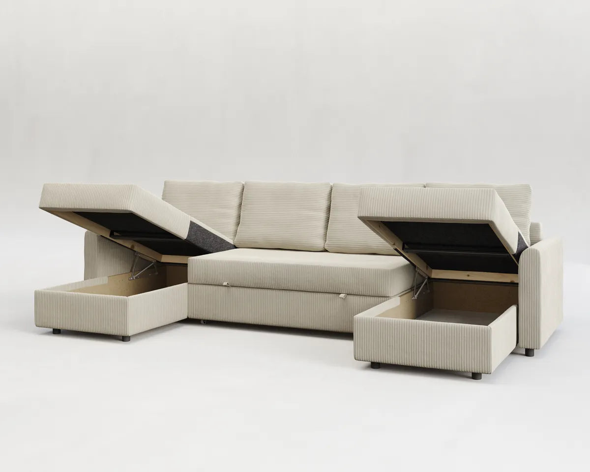 Otto| Sofá cama con chaislongue panorámica y doble almacenamiento