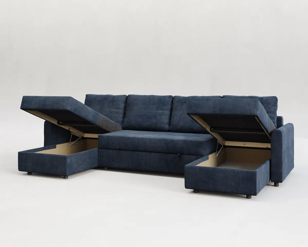 Otto| Sofá cama con chaislongue panorámica y doble almacenamiento