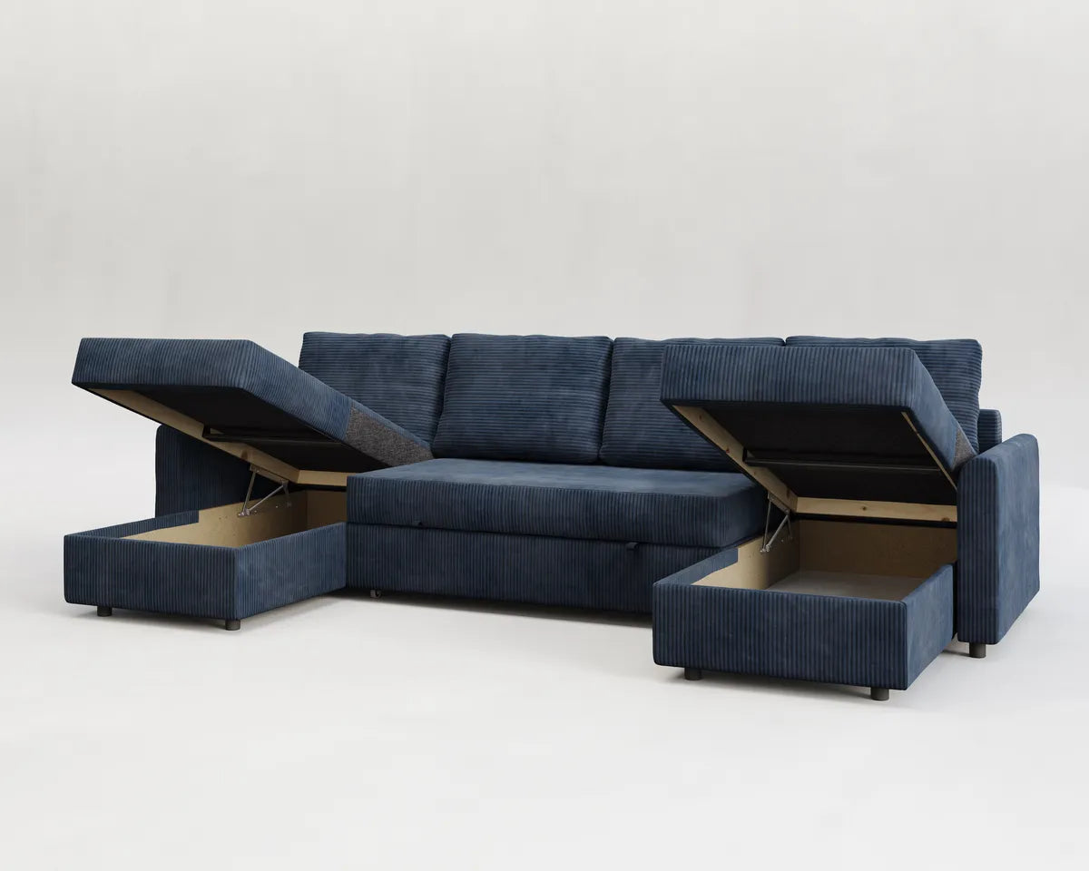 Otto| Sofá cama con chaislongue panorámica y doble almacenamiento